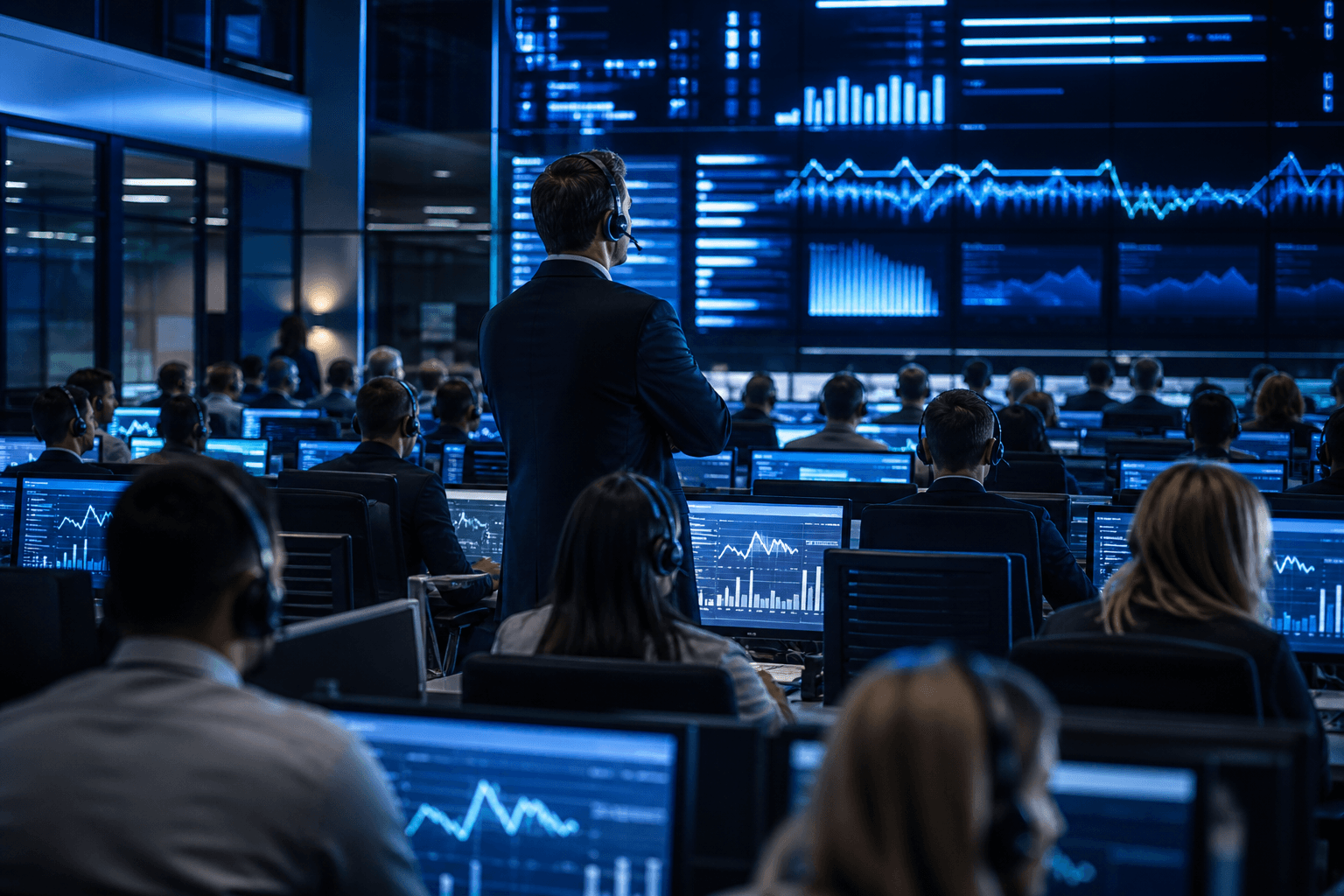 Piso de outbound com agentes e painel de campanha em tempo real